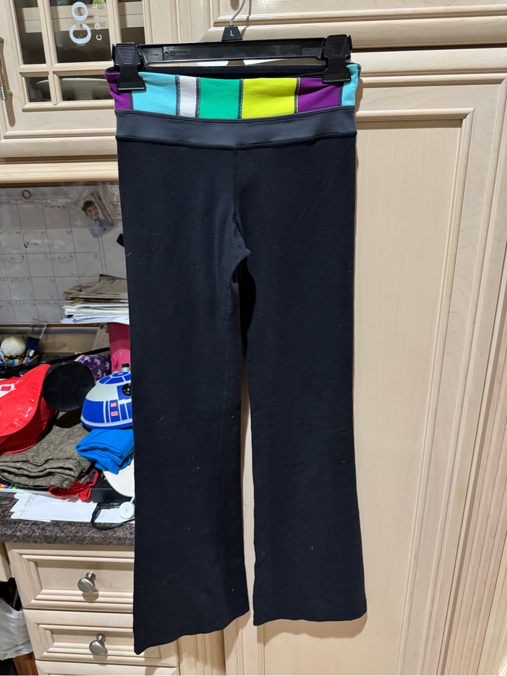 lululemon athletica Black Flare Leggings with Multicolor Waistband
